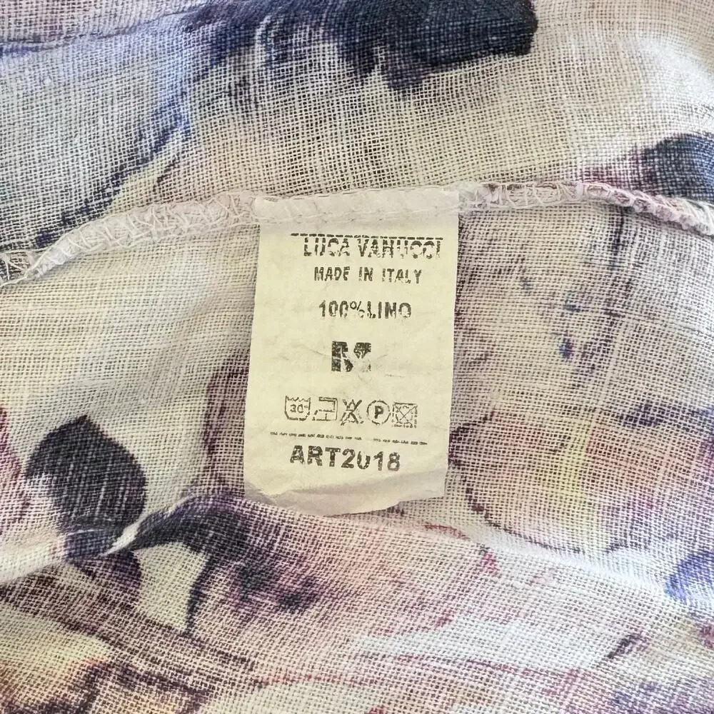 Luca Vanucci 100% Linen Stretch Waist Watercolor Pastel Floral Midi Skirt Size M - Picture 5 of 5